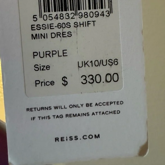 REISS Essie 60s Shift Mini Dress Purple Size 6 NWT - Picture 9 of 10